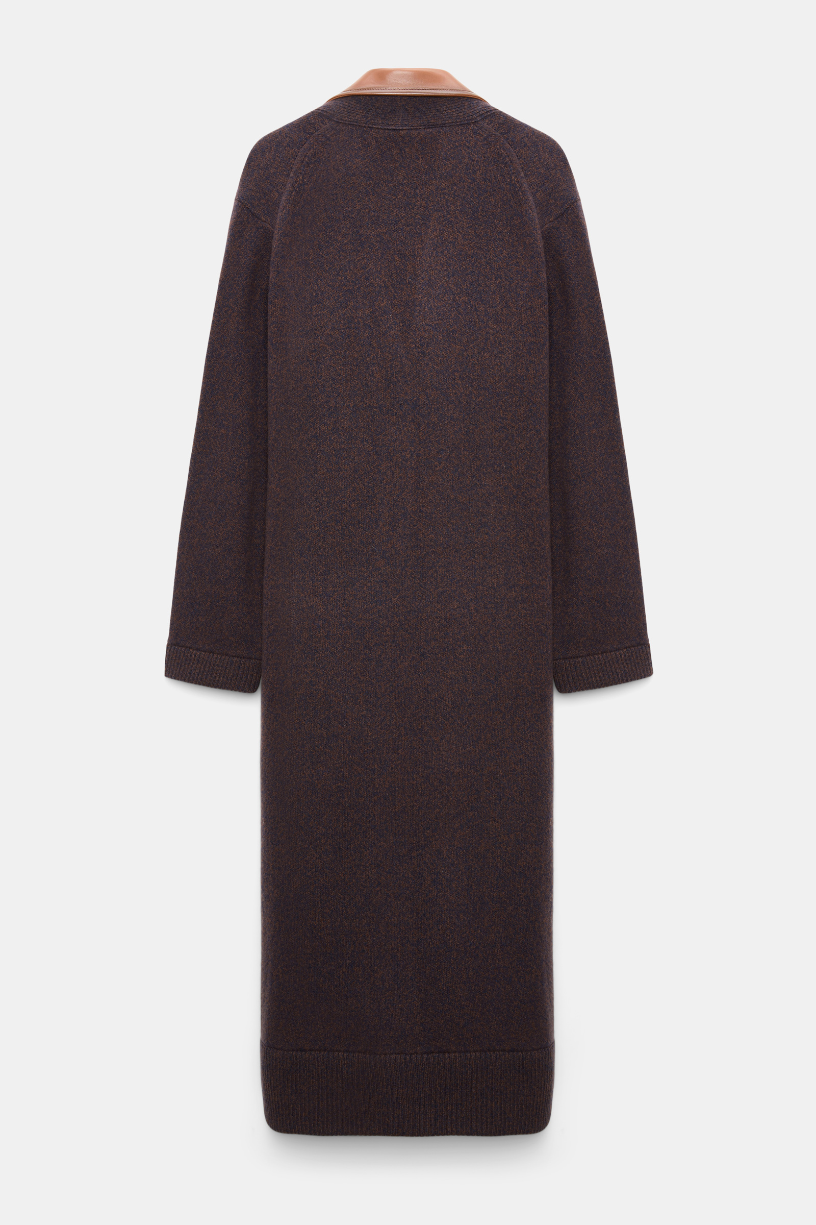 Dorothee Schumacher Merino-cashmere coat with leather details navy brown mouline