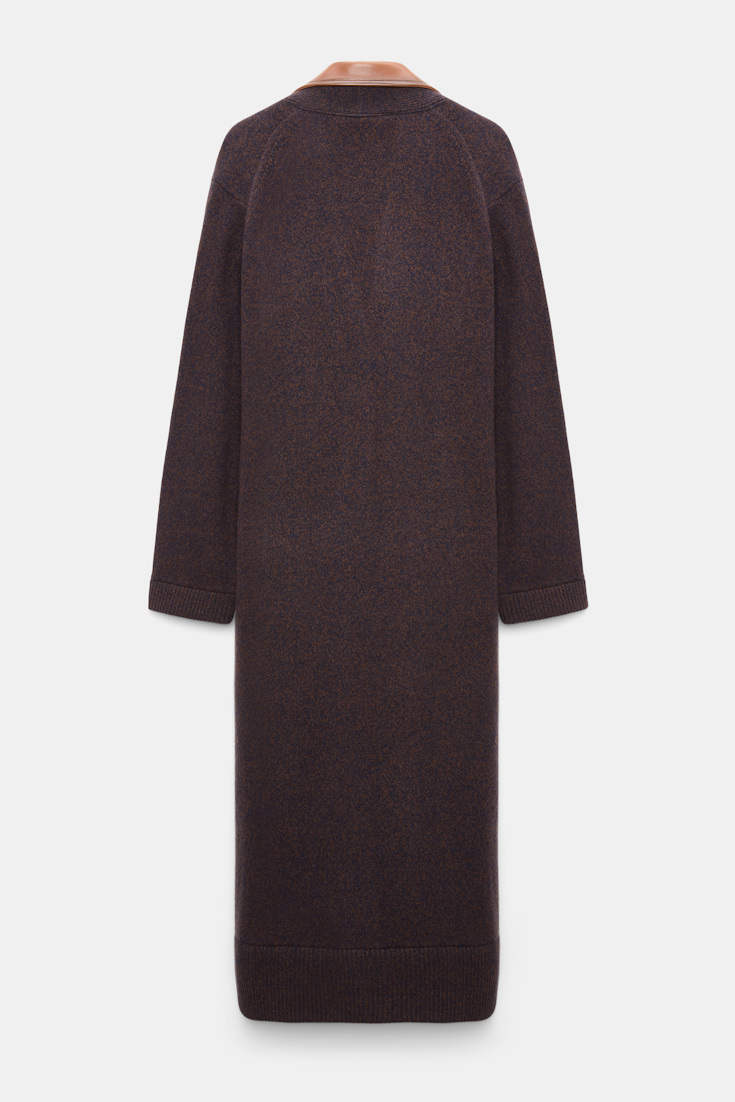 Dorothee Schumacher Merino-cashmere coat with leather details navy brown mouline