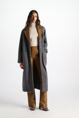 Dorothee Schumacher Merino-cashmere coat with leather details anthra melange