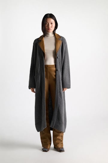 Dorothee Schumacher Merino-cashmere coat with leather details anthra melange