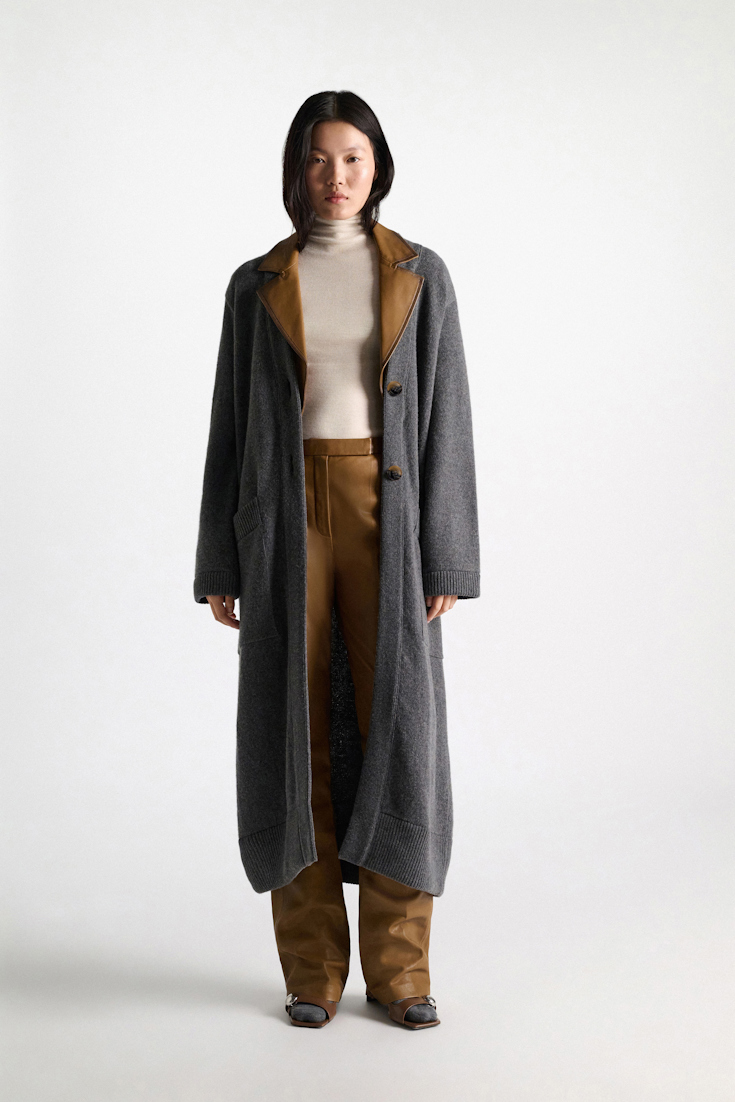 Dorothee Schumacher Merino-cashmere coat with leather details anthra melange