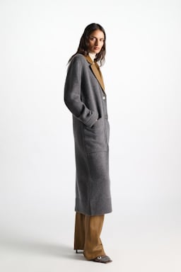 Dorothee Schumacher Mantel aus Merino und Kaschmir Lederrevers anthra melange