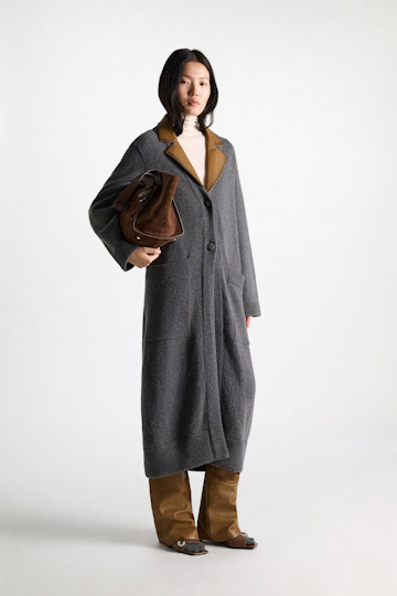 Dorothee Schumacher Merino-cashmere coat with leather details anthra melange
