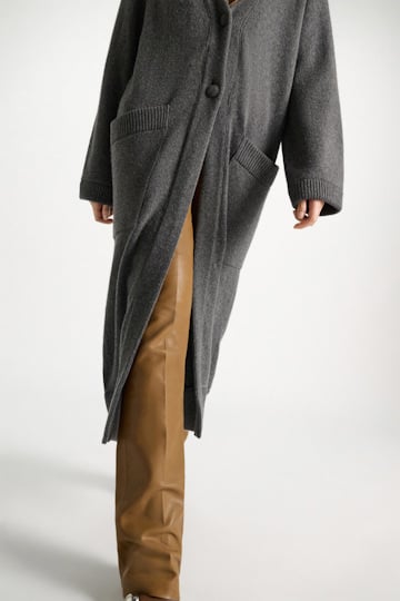 Dorothee Schumacher Merino-cashmere coat with leather details anthra melange