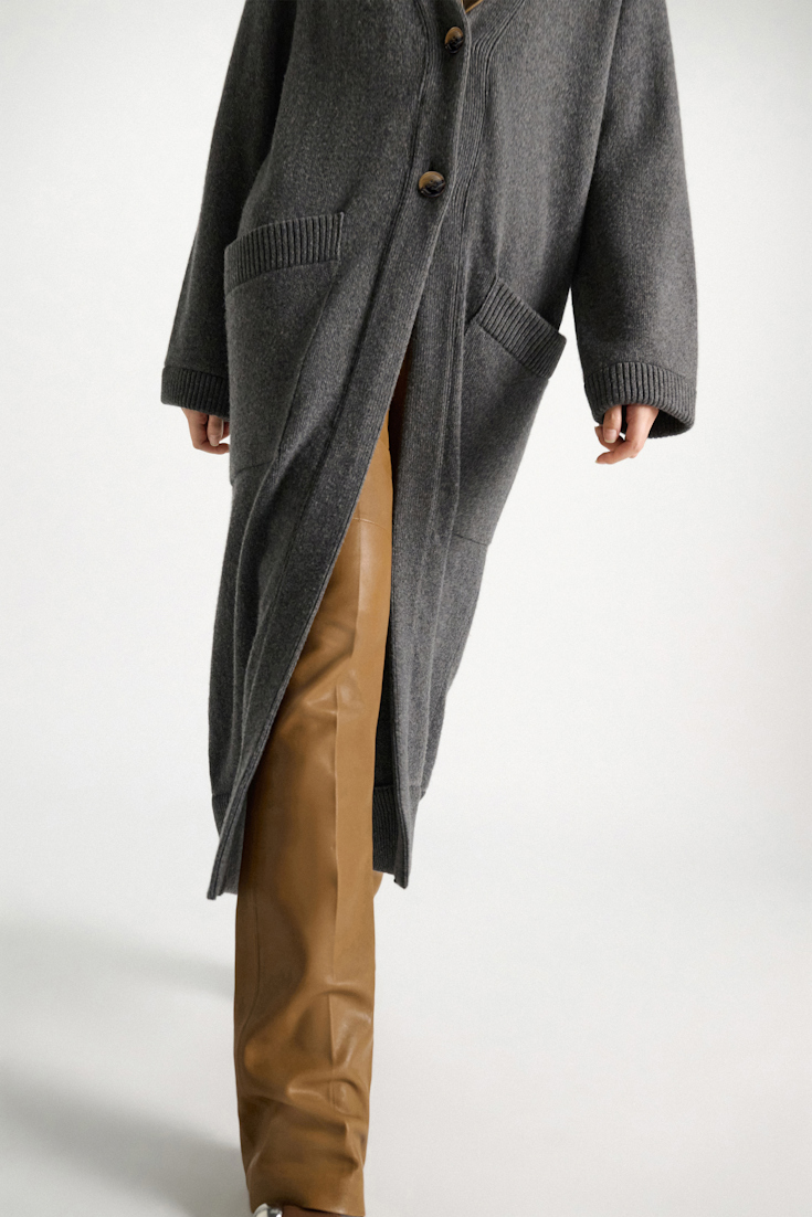 Dorothee Schumacher Merino-cashmere coat with leather details anthra melange