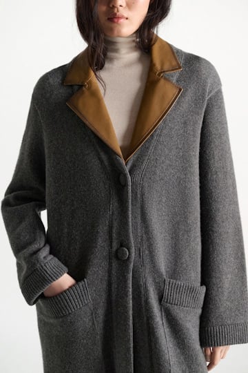 Dorothee Schumacher Merino-cashmere coat with leather details anthra melange