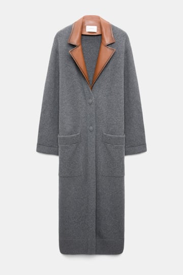 Dorothee Schumacher Merino-cashmere coat with leather details anthra melange