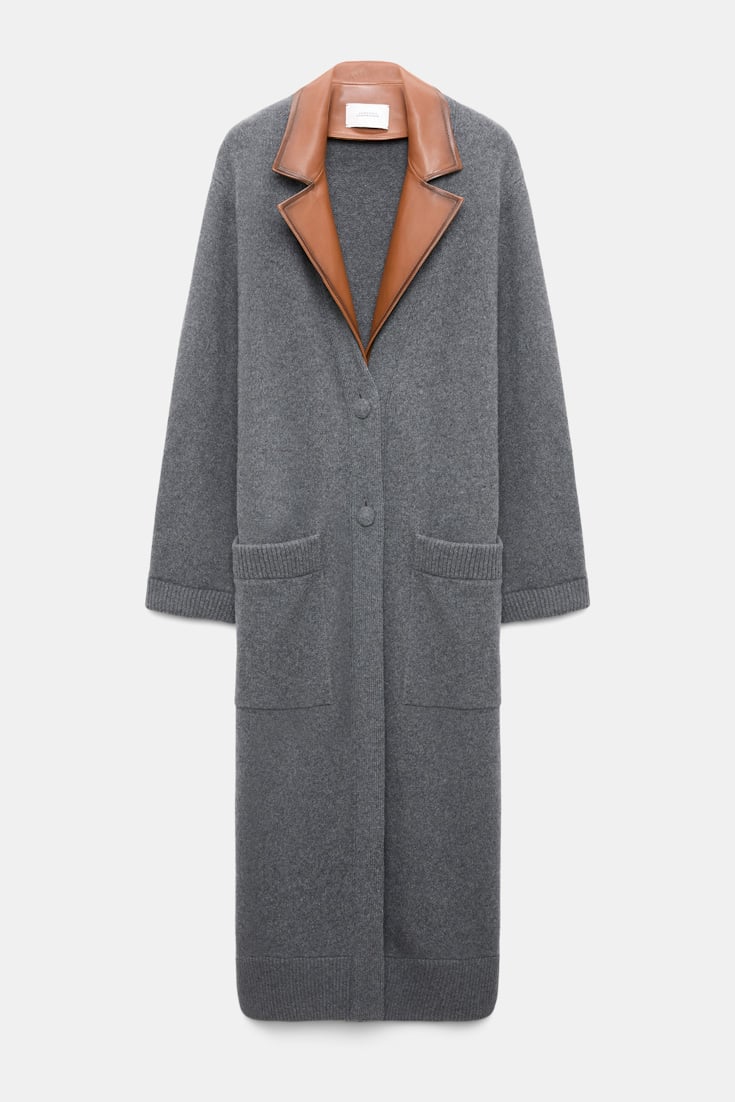 Dorothee Schumacher Merino-cashmere coat with leather details anthra melange