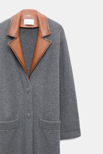 Dorothee Schumacher Merino-cashmere coat with leather details anthra melange