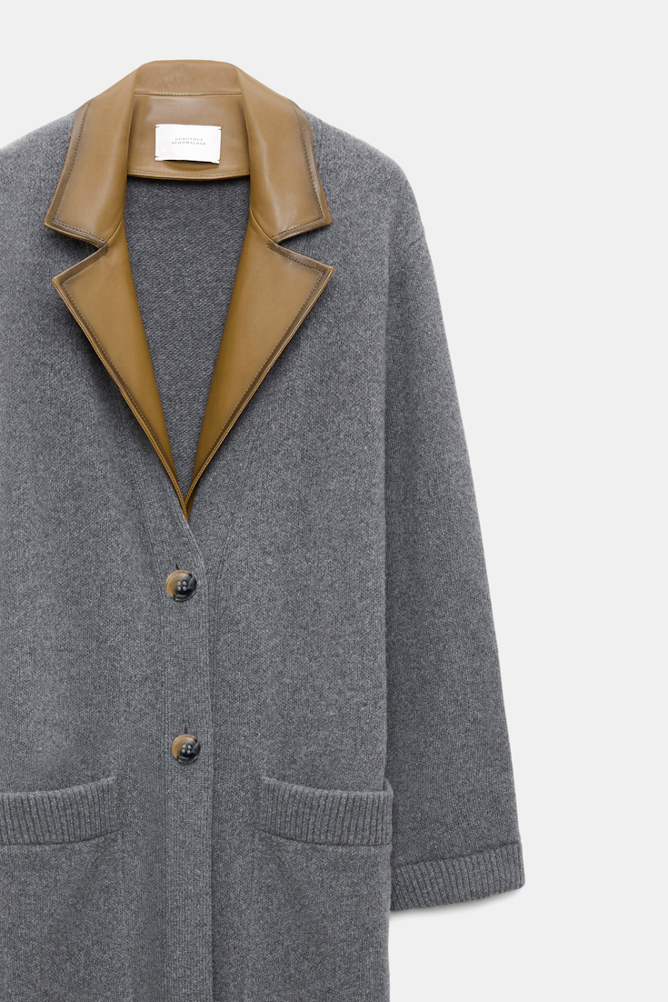 Dorothee Schumacher Merino-cashmere coat with leather details anthra melange