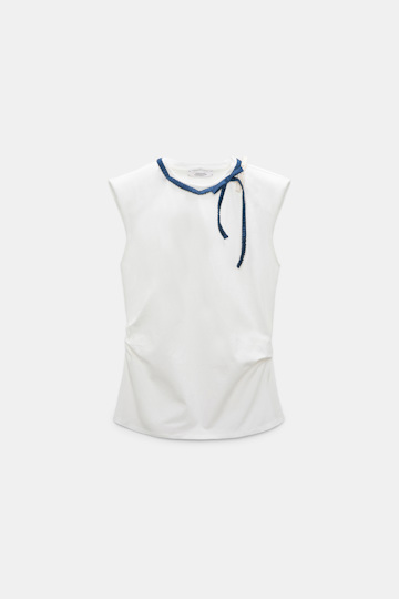 Dorothee Schumacher T-Shirt mit Grobstrickkragen aus Baumwolle ecru + satin