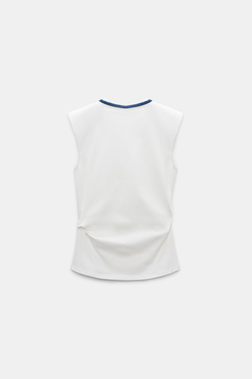 Dorothee Schumacher T-Shirt mit Grobstrickkragen aus Baumwolle ecru + satin