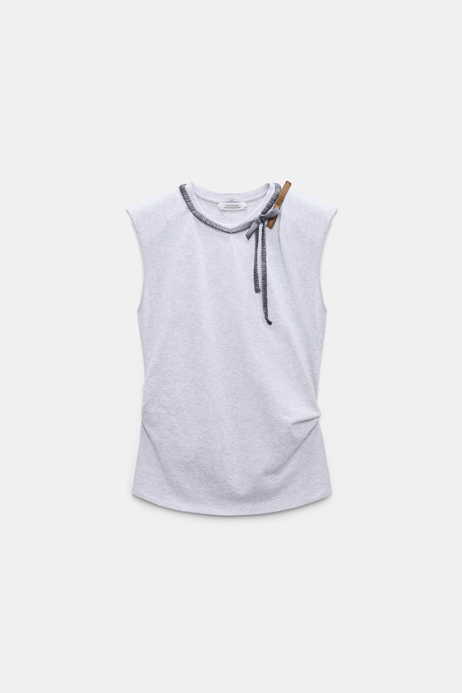 Dorothee Schumacher Sleeveless T-shirt with removable knit collar greymelange + satin