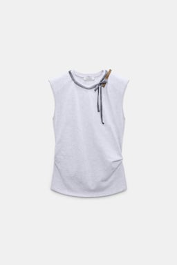 Dorothee Schumacher Sleeveless T-shirt with removable knit collar greymelange + satin