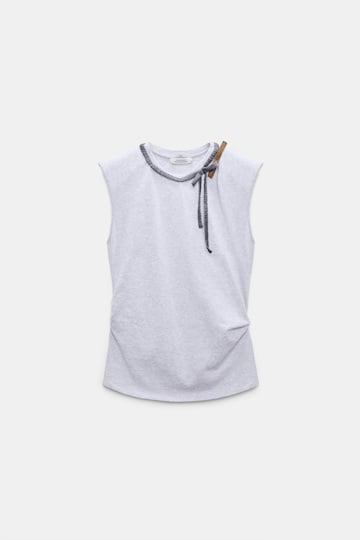 Dorothee Schumacher T-Shirt mit Grobstrickkragen aus Baumwolle greymelange + satin
