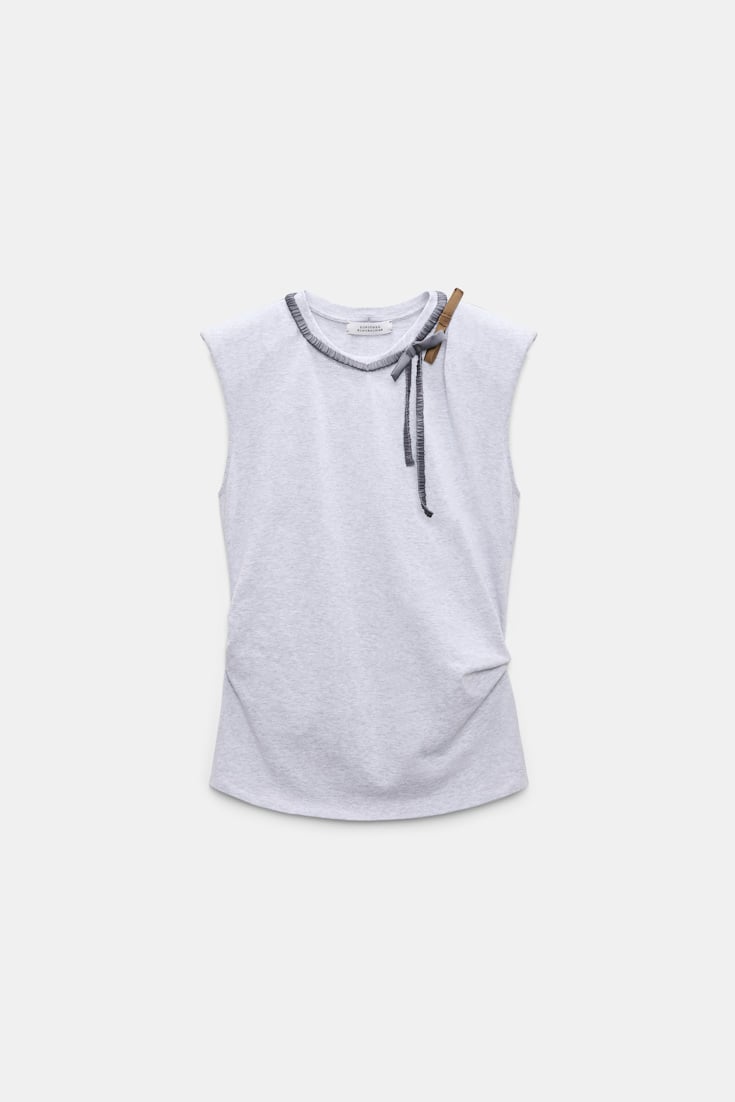 Dorothee Schumacher Sleeveless T-shirt with removable knit collar greymelange + satin