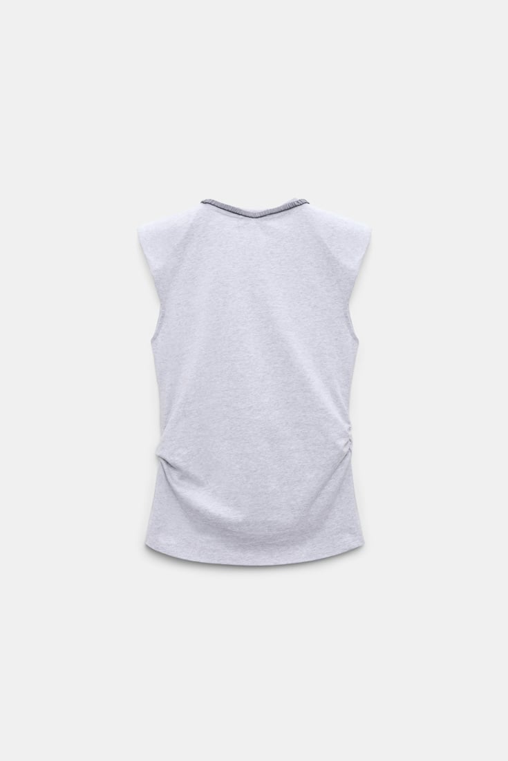 Dorothee Schumacher Sleeveless T-shirt with removable knit collar greymelange + satin
