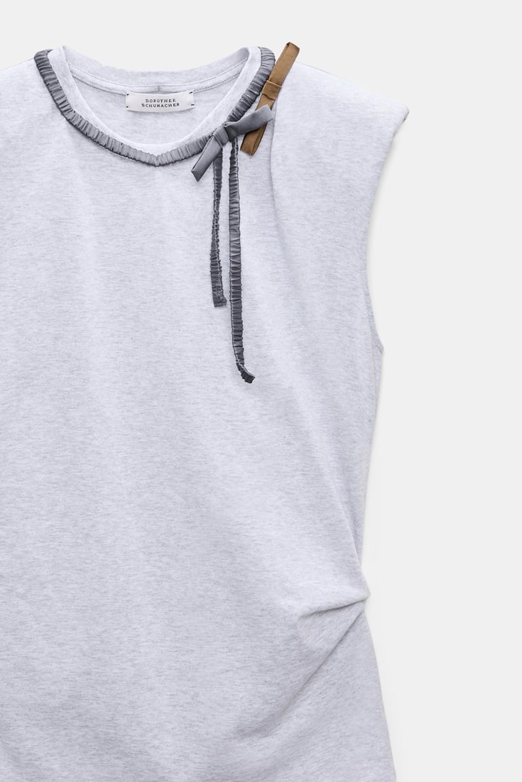 Dorothee Schumacher Sleeveless T-shirt with removable knit collar greymelange + satin