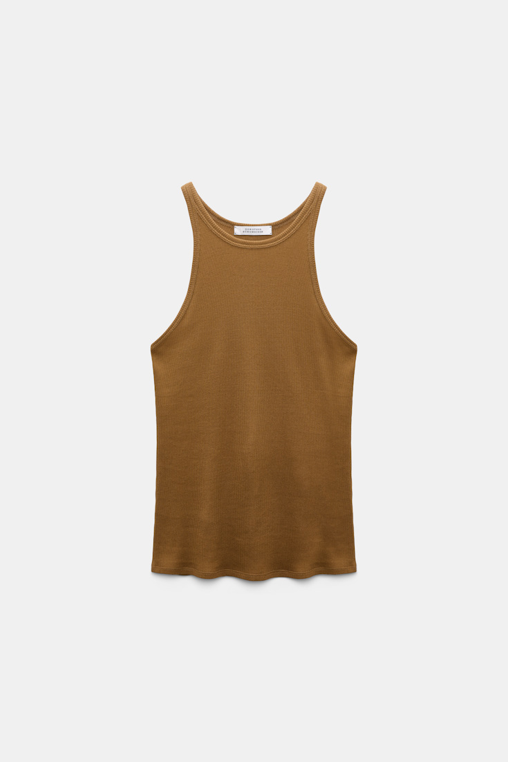 Dorothee Schumacher Rib knit cotton tank top porcini