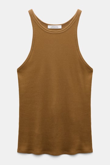 Dorothee Schumacher Rib knit cotton tank top porcini