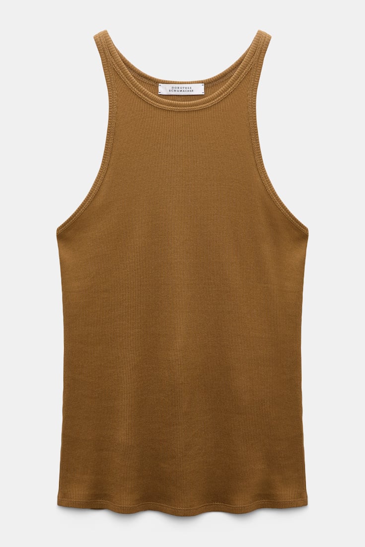 Dorothee Schumacher Rib knit cotton tank top porcini