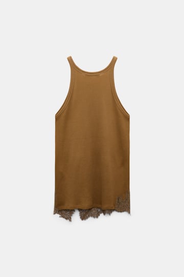 Dorothee Schumacher Rib knit cotton tank top with lace trim porcini