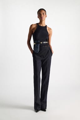 Dorothee Schumacher Rib knit cotton tank top with lace trim true navy