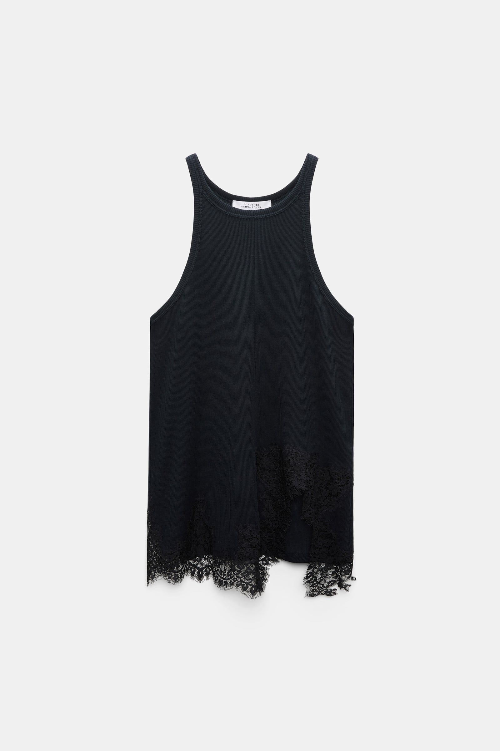 Dorothee Schumacher Rib knit cotton tank top with lace trim true navy