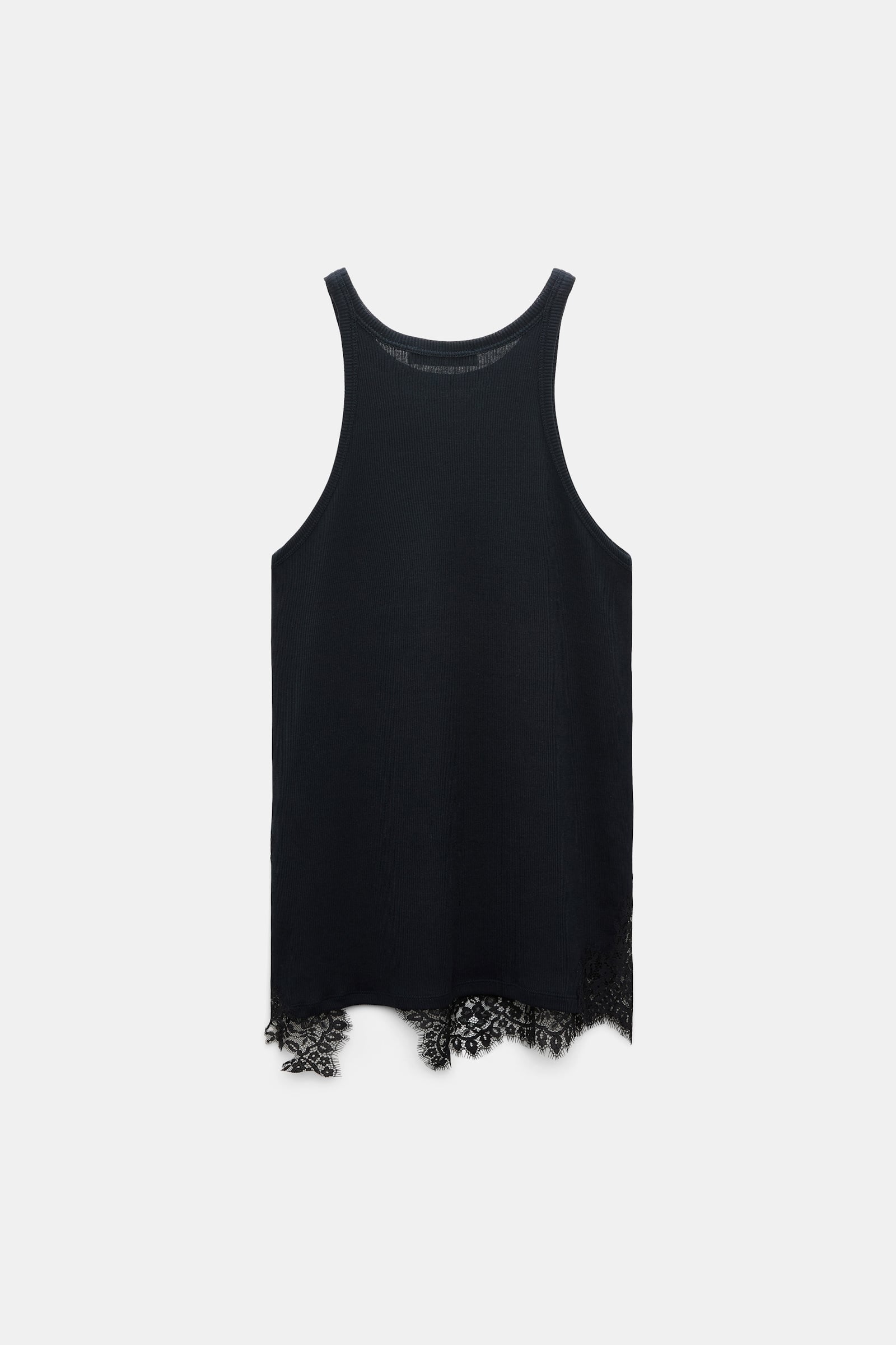 Dorothee Schumacher Rib knit cotton tank top with lace trim true navy