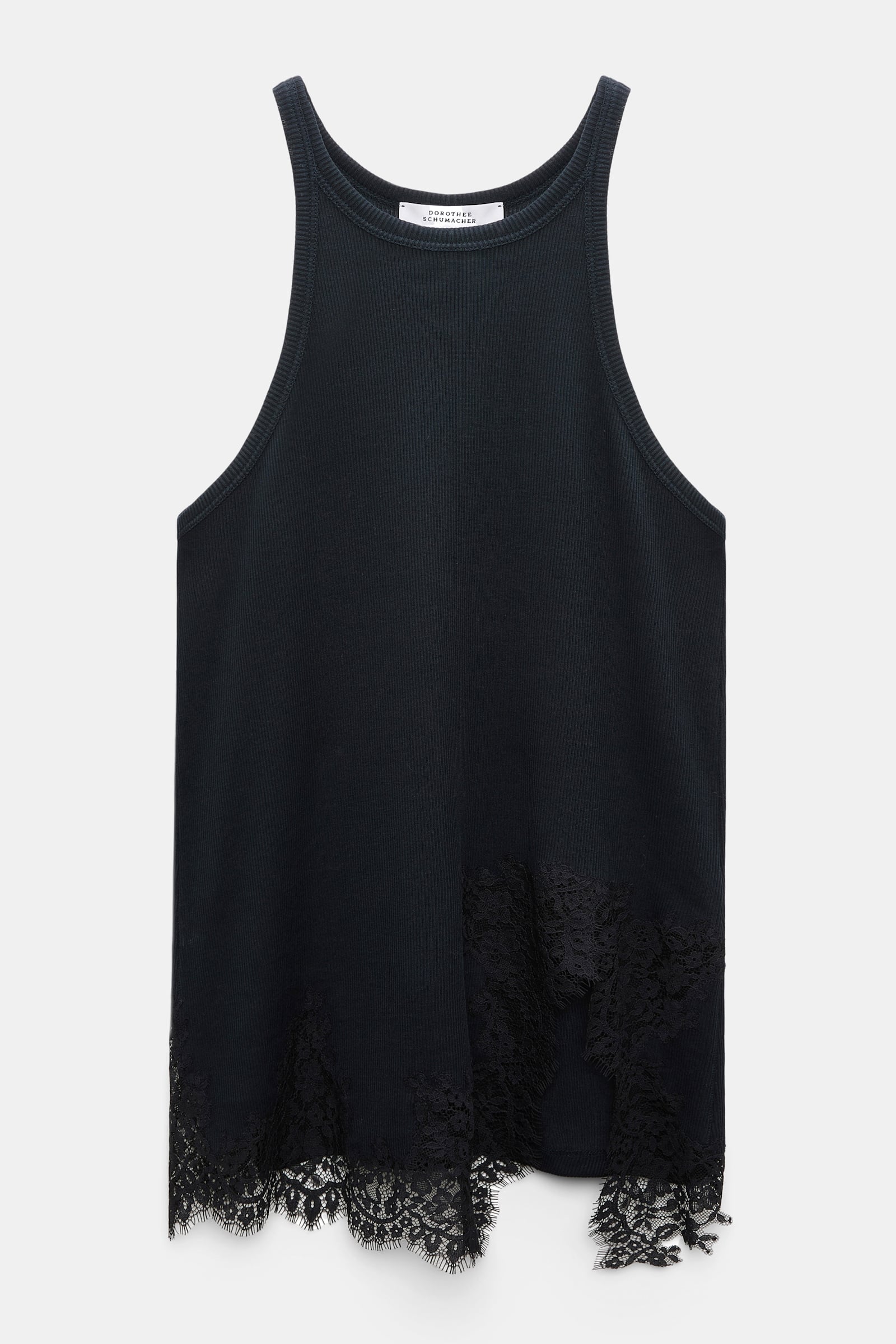 Dorothee Schumacher Rib knit cotton tank top with lace trim true navy
