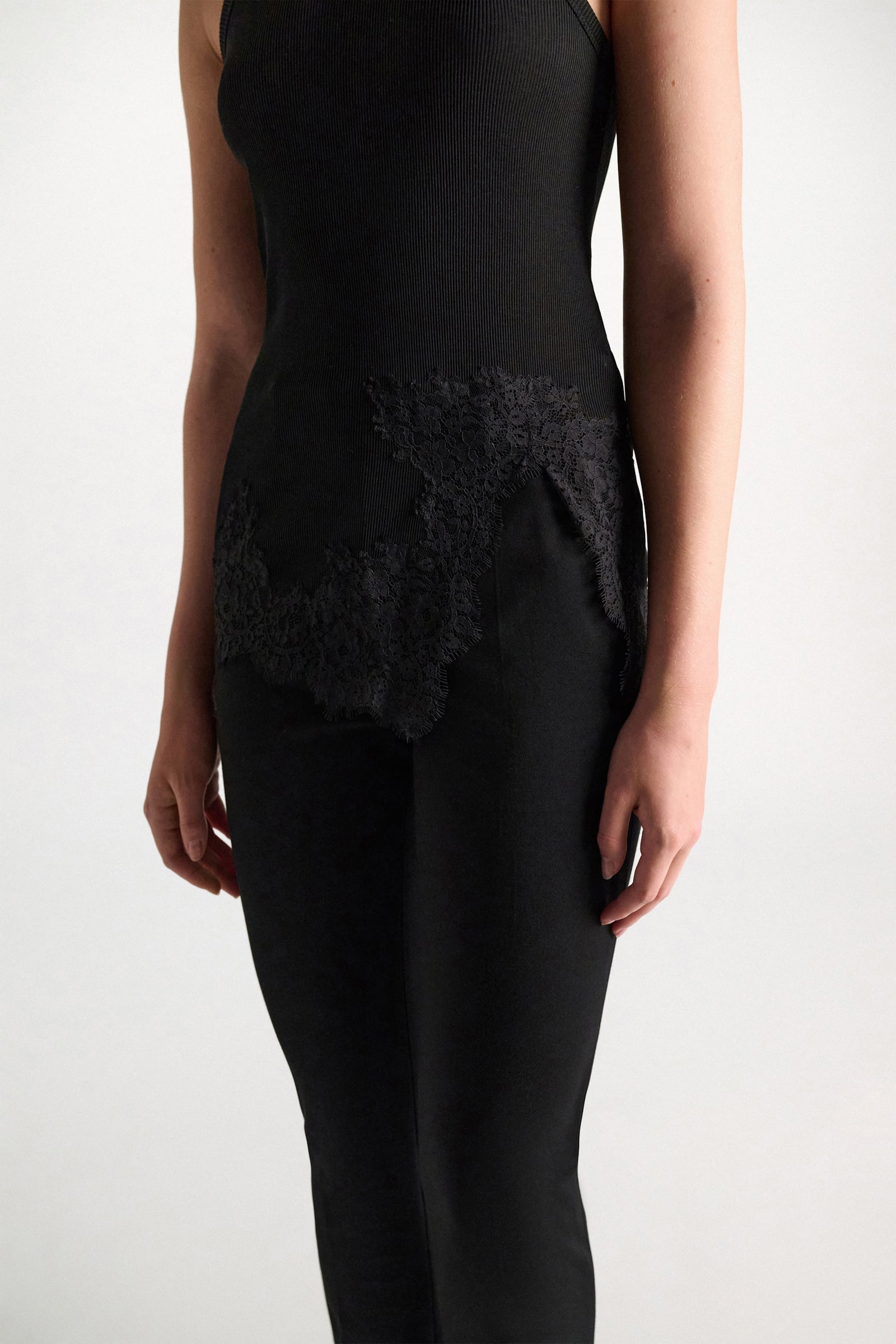 Dorothee Schumacher Rib knit cotton tank top with lace trim black