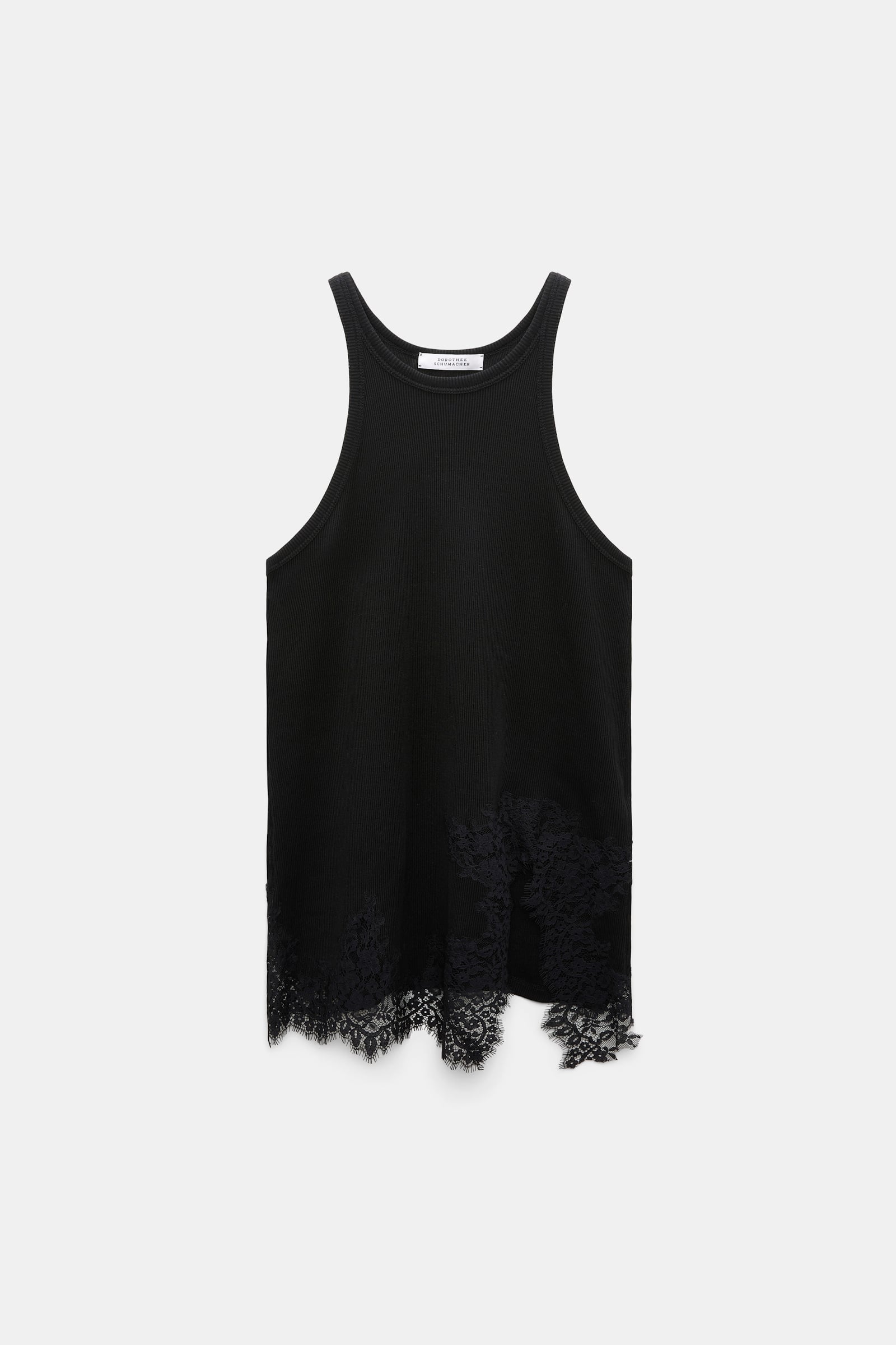 Dorothee Schumacher Rib knit cotton tank top with lace trim black