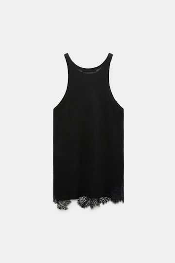 Dorothee Schumacher Rib knit cotton tank top with lace trim black