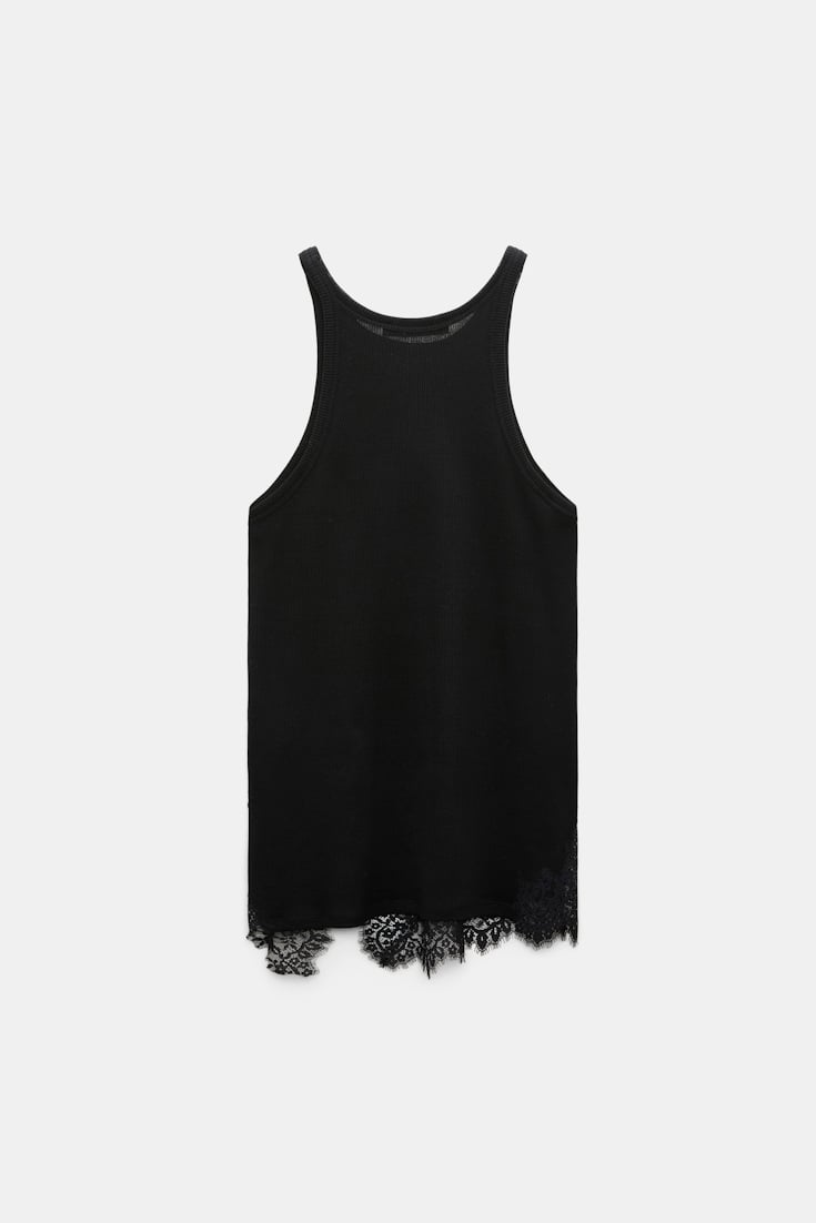 Dorothee Schumacher Rib knit cotton tank top with lace trim black