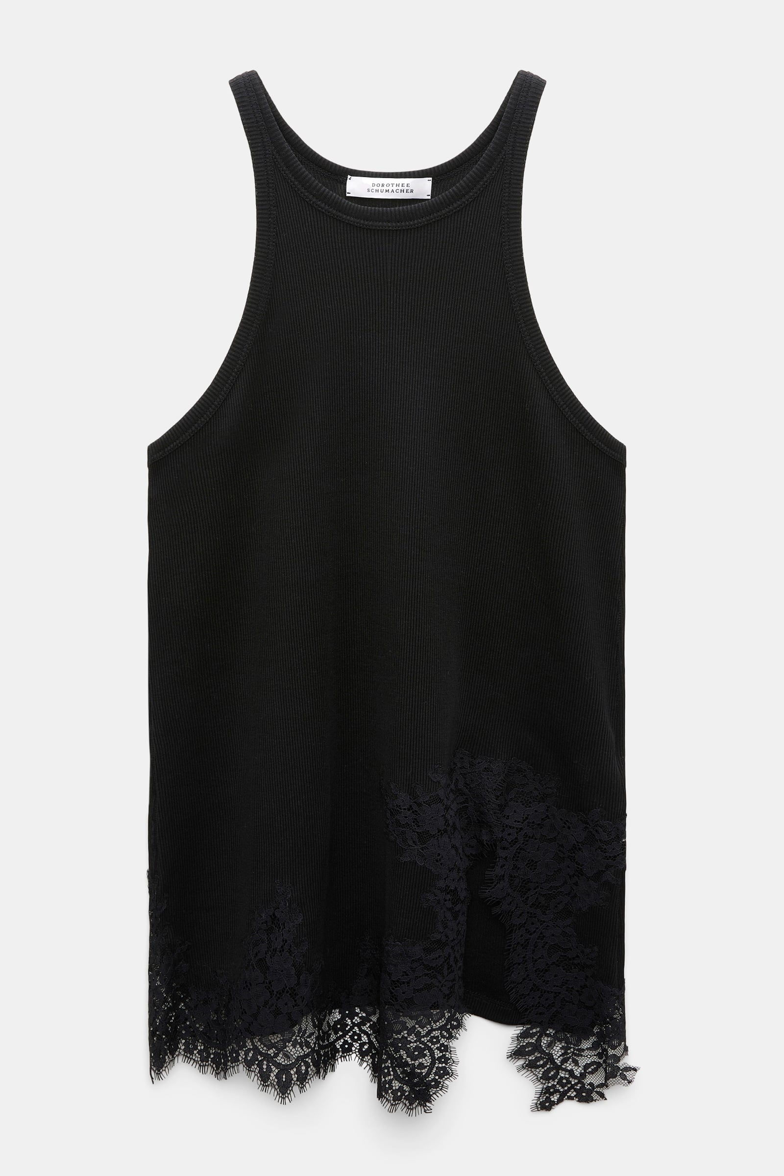 Dorothee Schumacher Rib knit cotton tank top with lace trim black