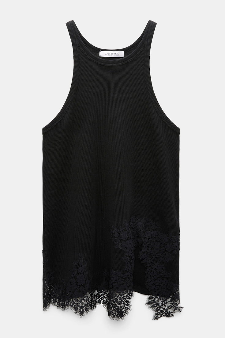 Dorothee Schumacher Rib knit cotton tank top with lace trim black
