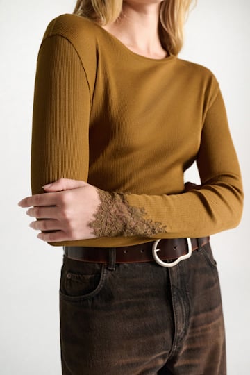 Dorothee Schumacher Long-sleeve top with lace details porcini
