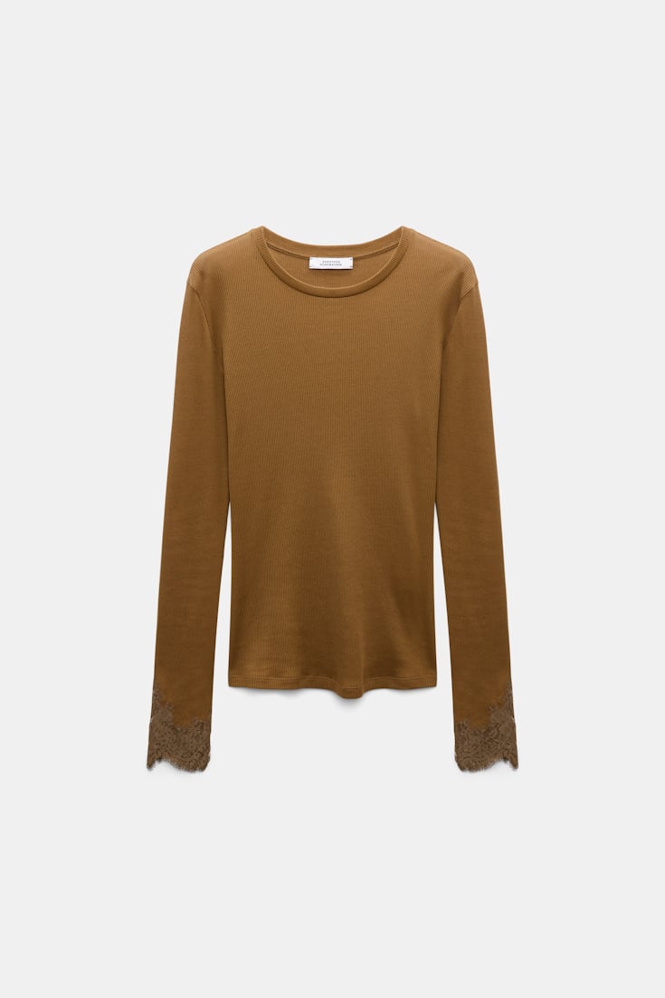 Dorothee Schumacher Long-sleeve top with lace details porcini