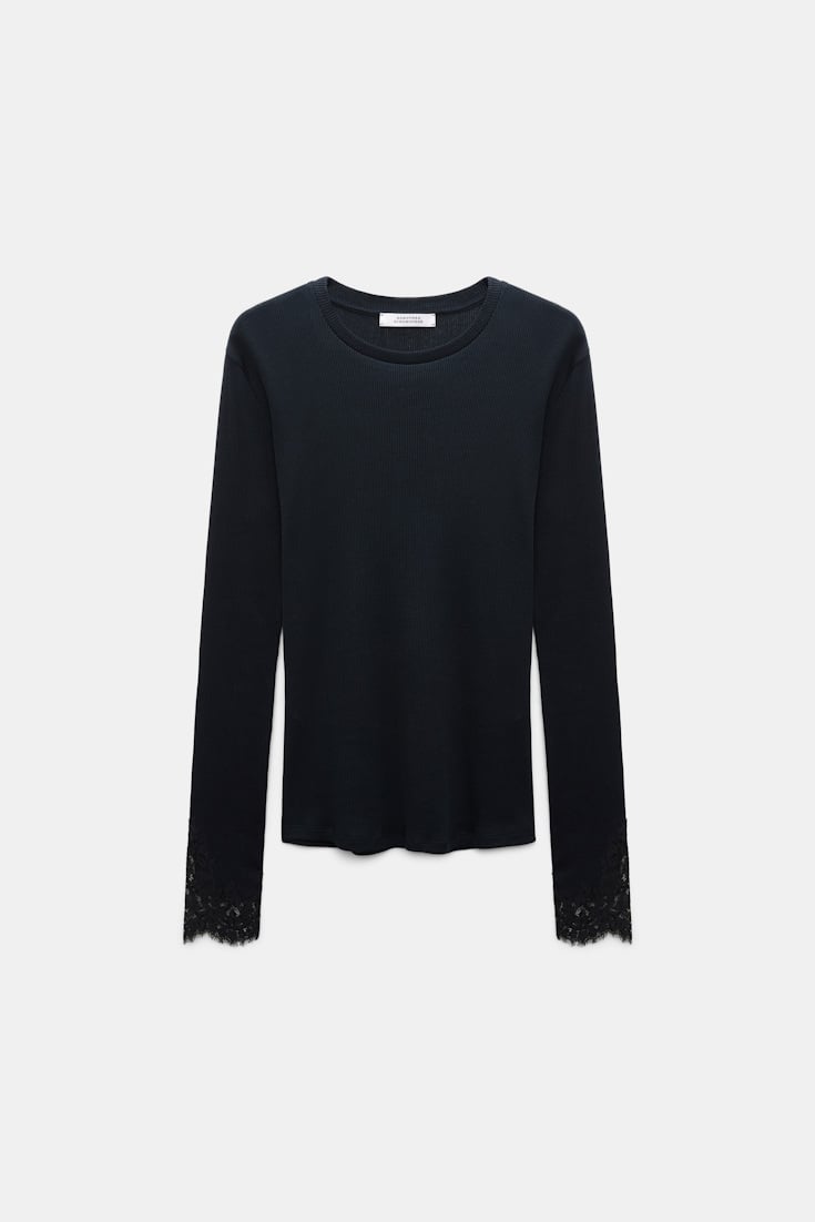 Dorothee Schumacher Long-sleeve top with lace details true navy
