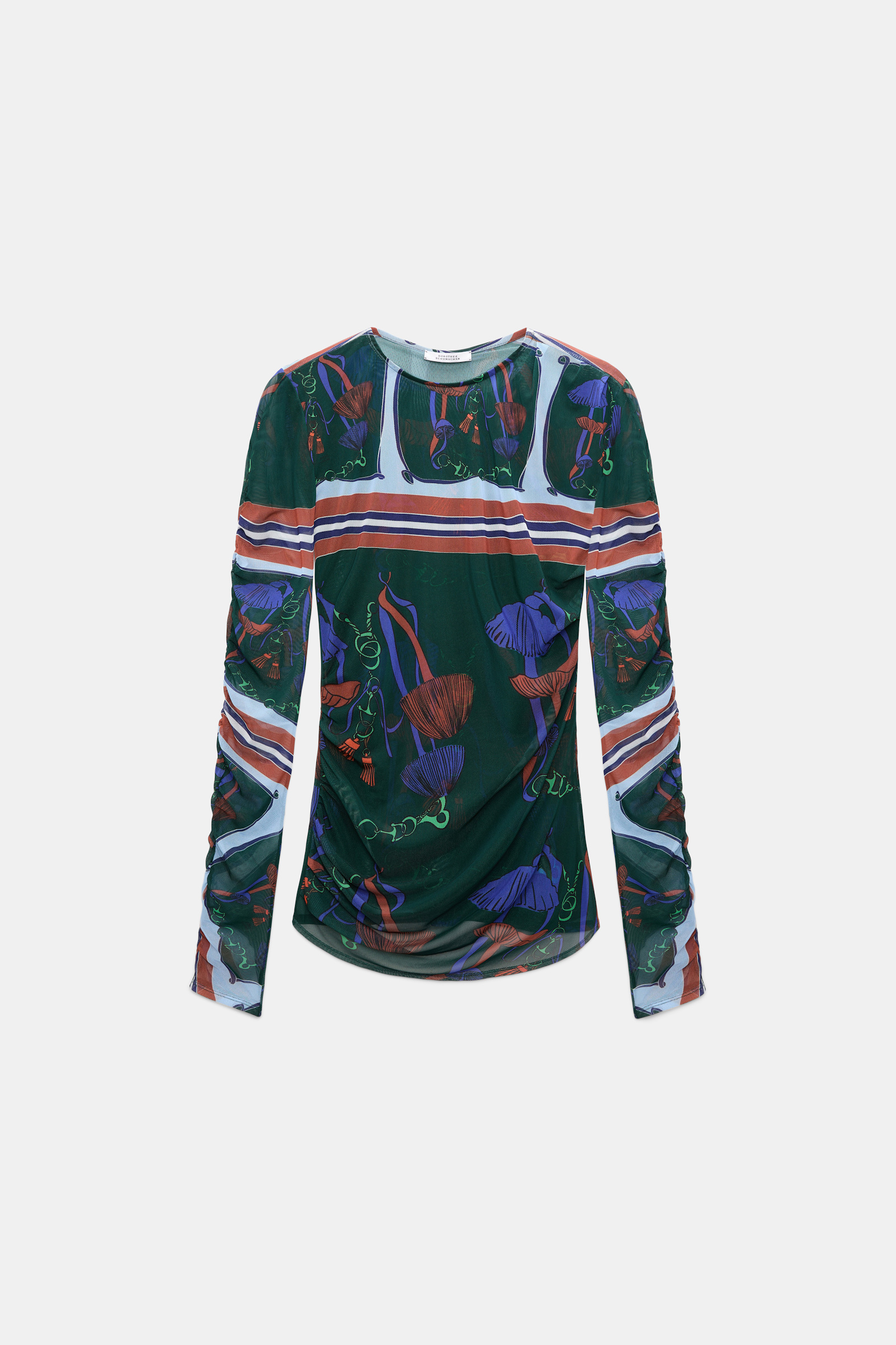 Dorothee Schumacher Printed mesh tulle long-sleeve shirt colorful ribbon scarf