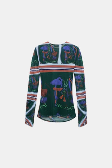 Dorothee Schumacher Printed mesh tulle long-sleeve shirt colorful ribbon scarf