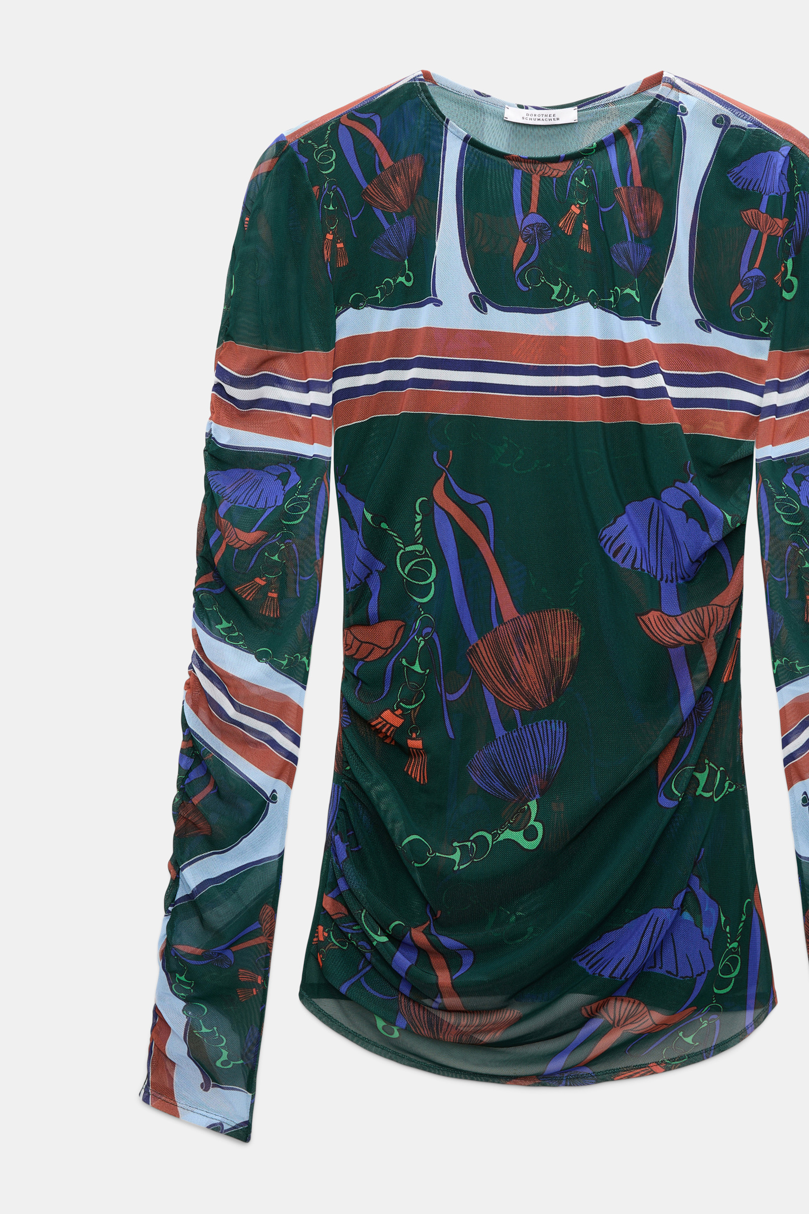 Dorothee Schumacher Printed mesh tulle long-sleeve shirt colorful ribbon scarf