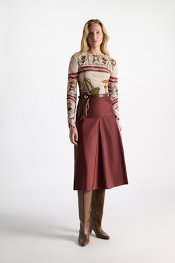 Dorothee Schumacher Bedrucktes Mesh-Tulle Longsleeve Brown Ribbon scarf