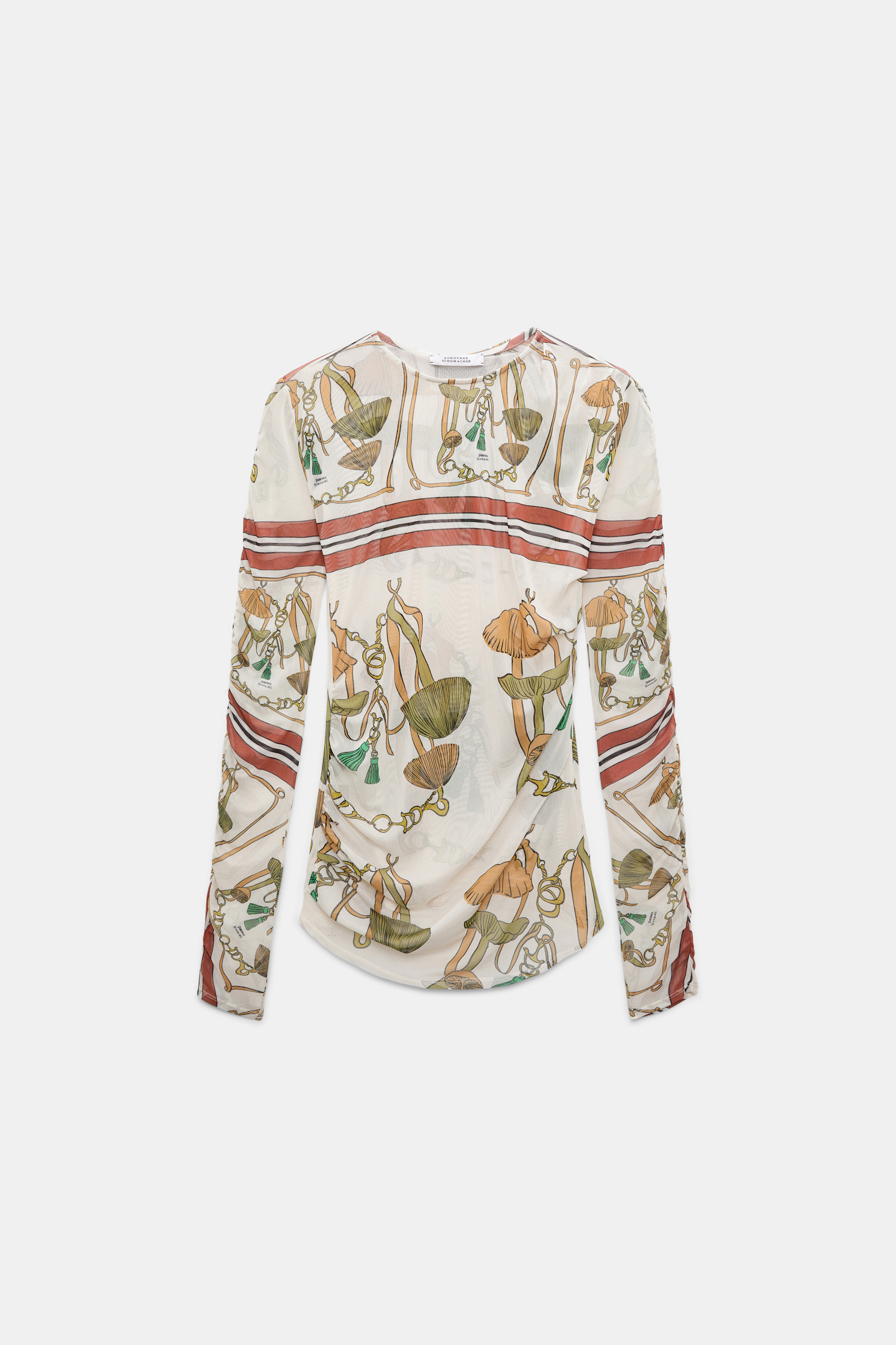 Dorothee Schumacher Printed mesh tulle long-sleeve shirt Brown Ribbon scarf