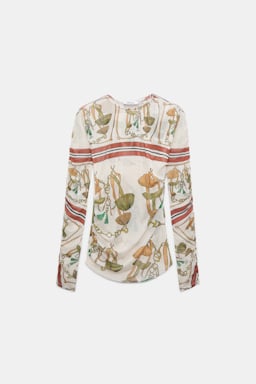 Dorothee Schumacher Printed mesh tulle long-sleeve shirt Brown Ribbon scarf