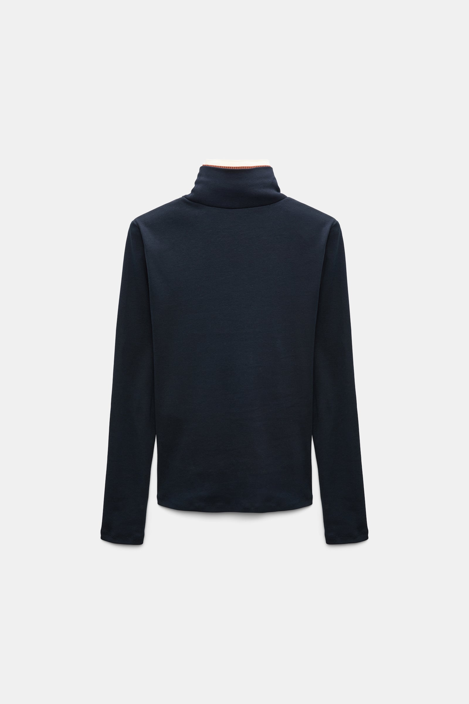 Dorothee Schumacher Fine rib cotton turtleneck with two-tone collar navy/rust