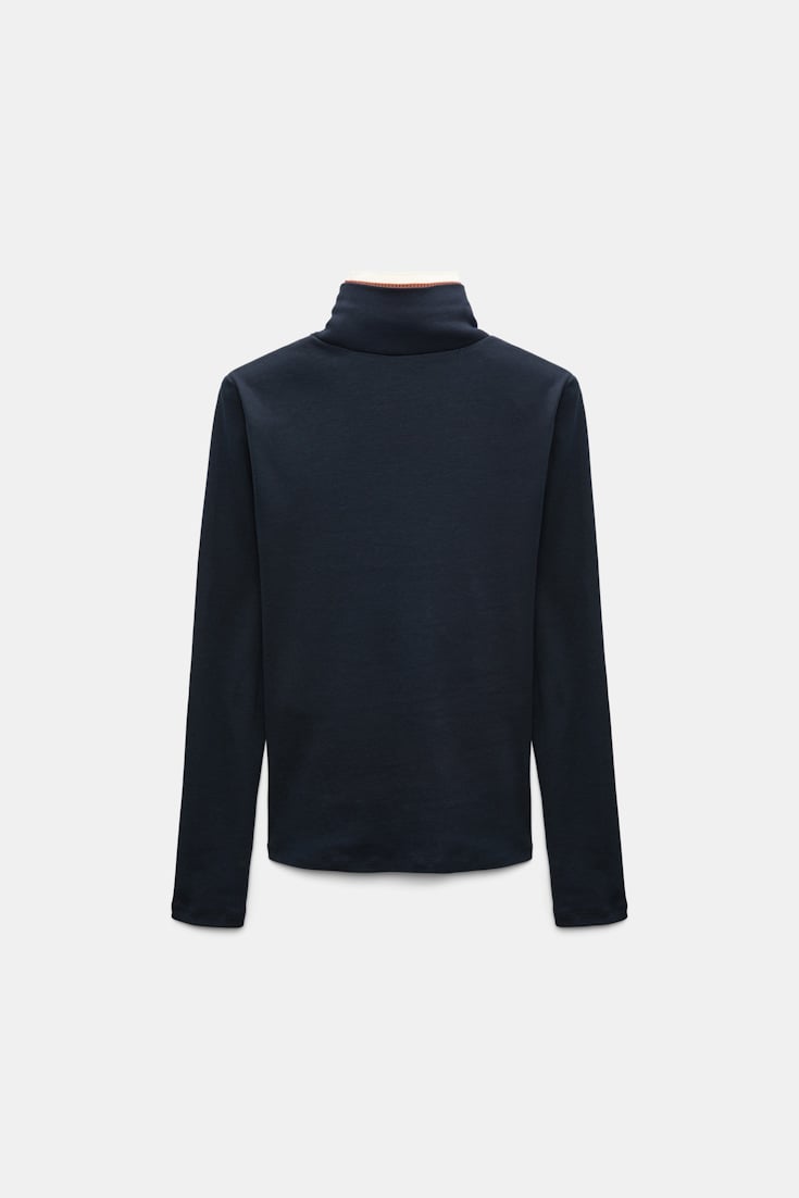Dorothee Schumacher Fine rib cotton turtleneck with two-tone collar navy/rust