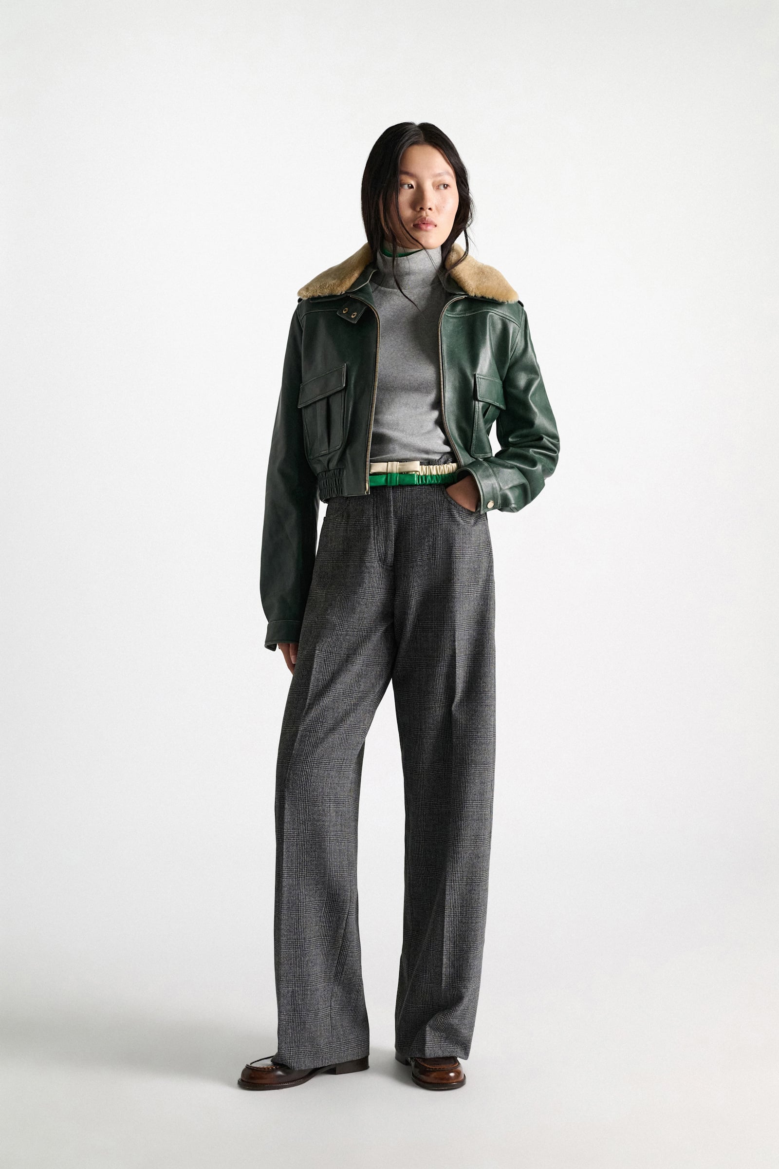 Dorothee Schumacher Fine rib cotton turtleneck with two-tone collar grey mel. patch