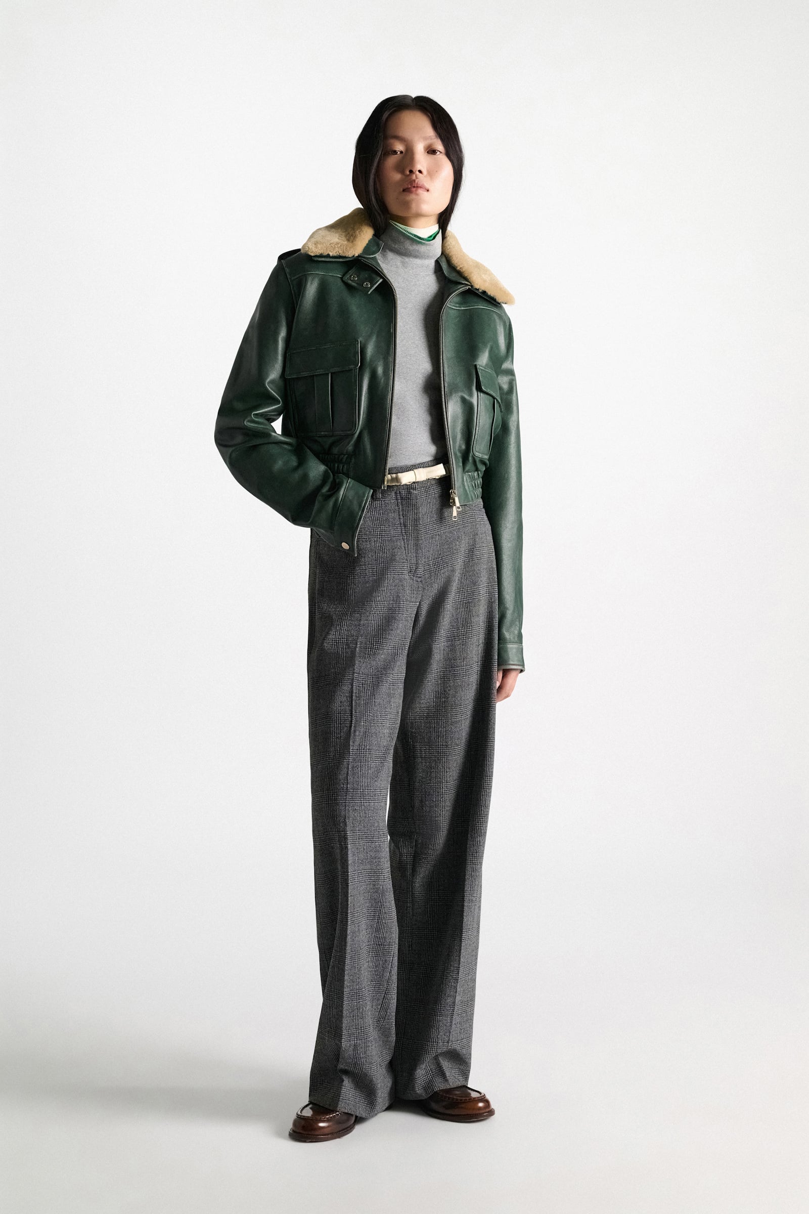 Dorothee Schumacher Fine rib cotton turtleneck with two-tone collar grey mel. patch