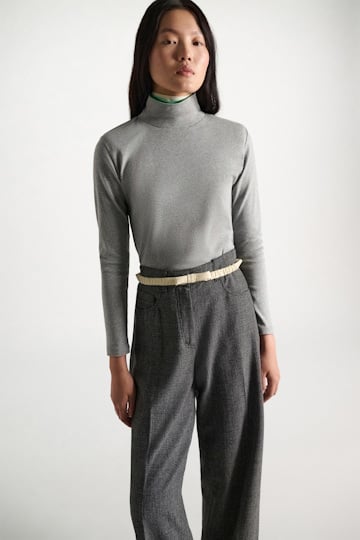 Dorothee Schumacher Rollkragenpullover mit gedoppelten Strickkragen grey mel. patch